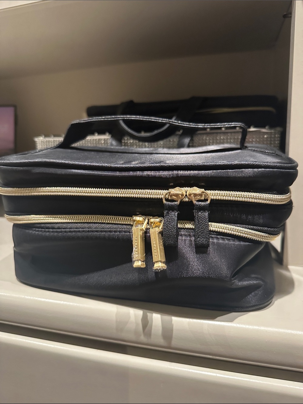 Kestrel Black Cosmetic Travel Case with Gold Zippers